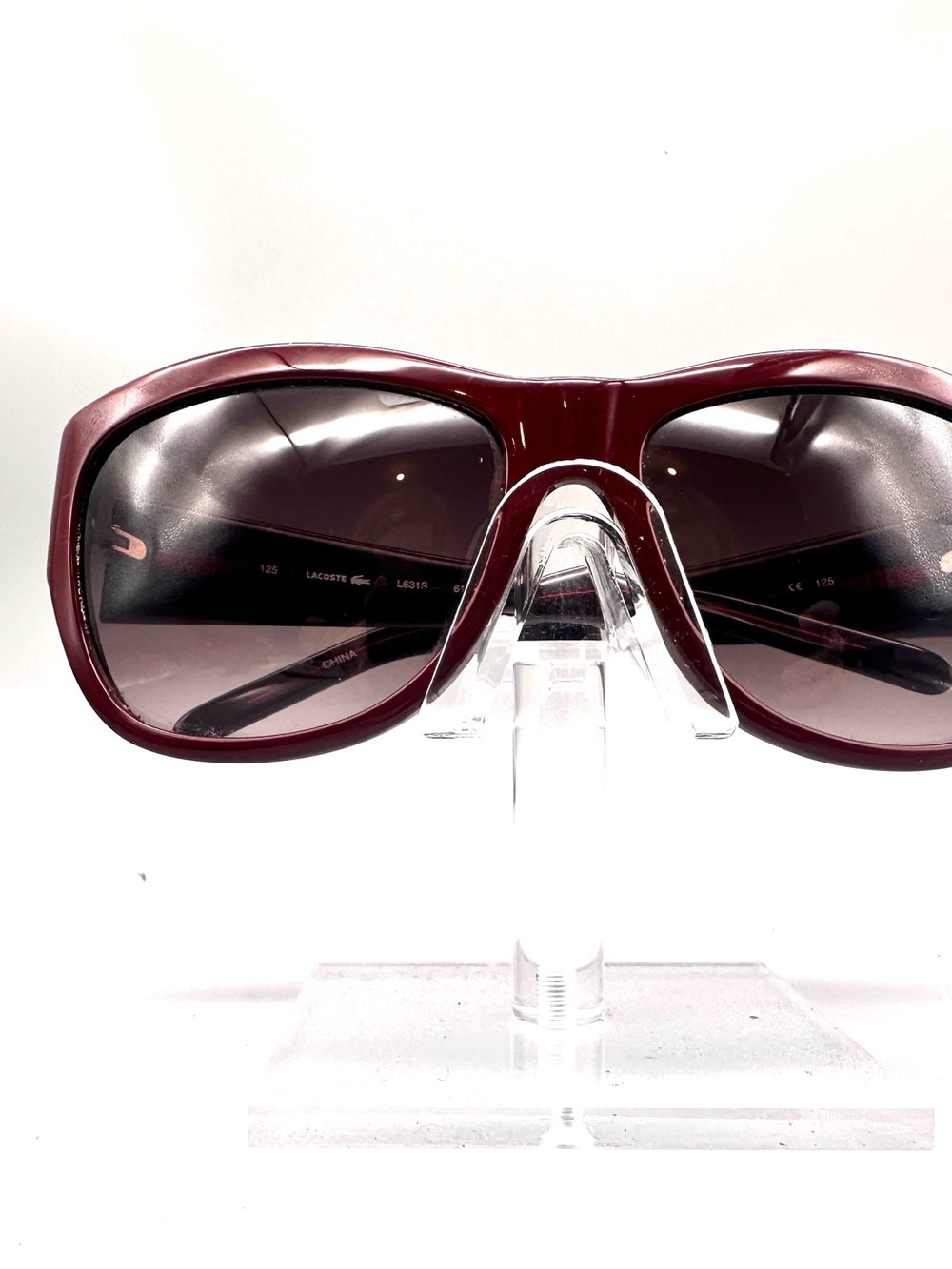 Lacoste L631S Burgundy Oversized Sunglasses Womens Textured Pique Temples 615